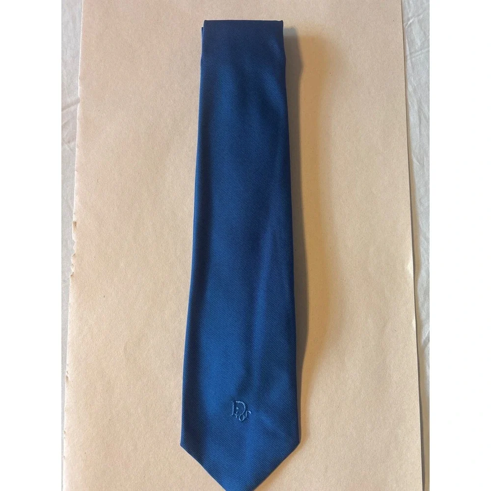 Christian Dior Necktie Mens One Size Blue Good Vintage CD Logo Ribbed Cravates